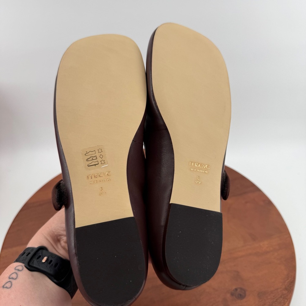 Maeve Square Toe Mary Jane Flats Brown Leather Anthropologie Brazil  Womens 8 - Picture 8 of 11